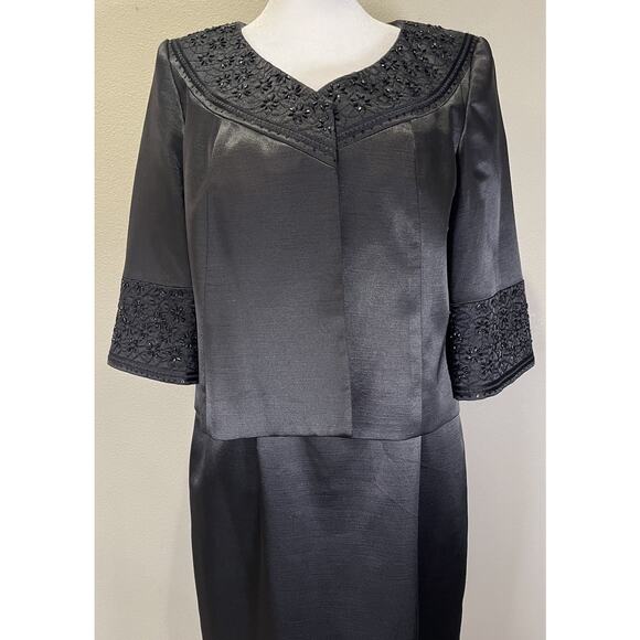 Kasper Cocktail Dress and Matching Jacket with Beaded Trim Black Size 6dre - Picture 1 of 14